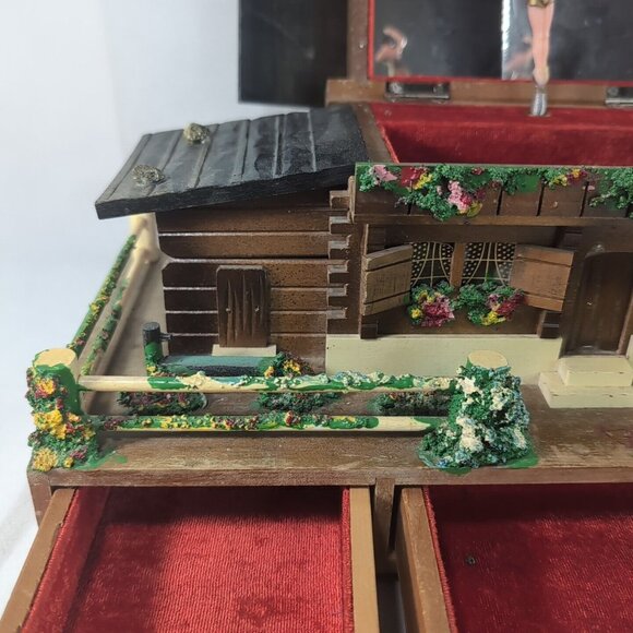 Vintage Japanese Cottage Music Box Trinket Jewelry Brown Wood Large Ballerina - Picture 8 of 16